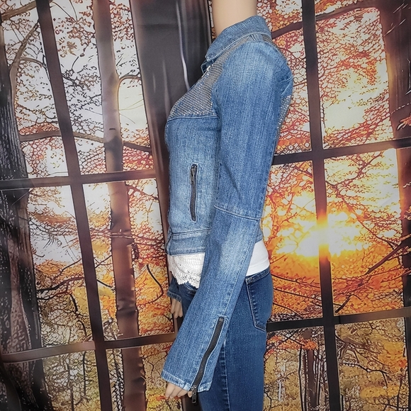 💞 Guess | Denim Rhinestone Moto Jacket - Picture 6 of 10